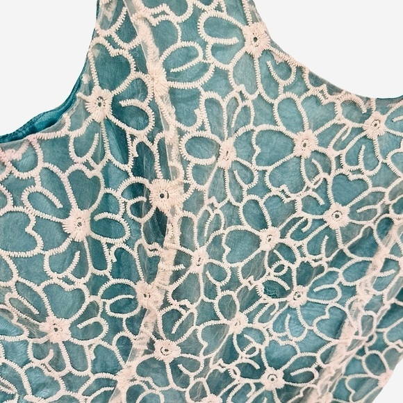 Francesca's Whisper Mini Dress White Floral Lace Overlay Mint Teal Lining Small - Picture 4 of 11